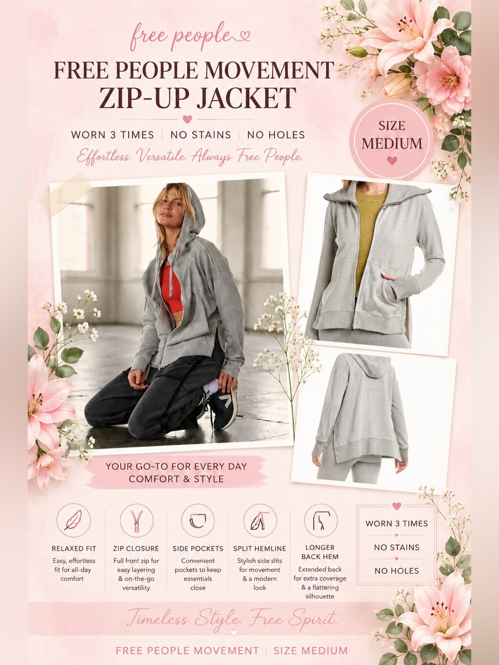 - Free people, movement zippered worn 3 times no stains no holes